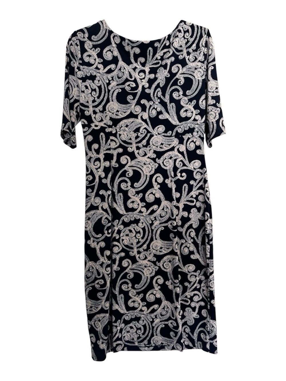 connected apparel Black and White Scroll-Print Midi Dress sz12